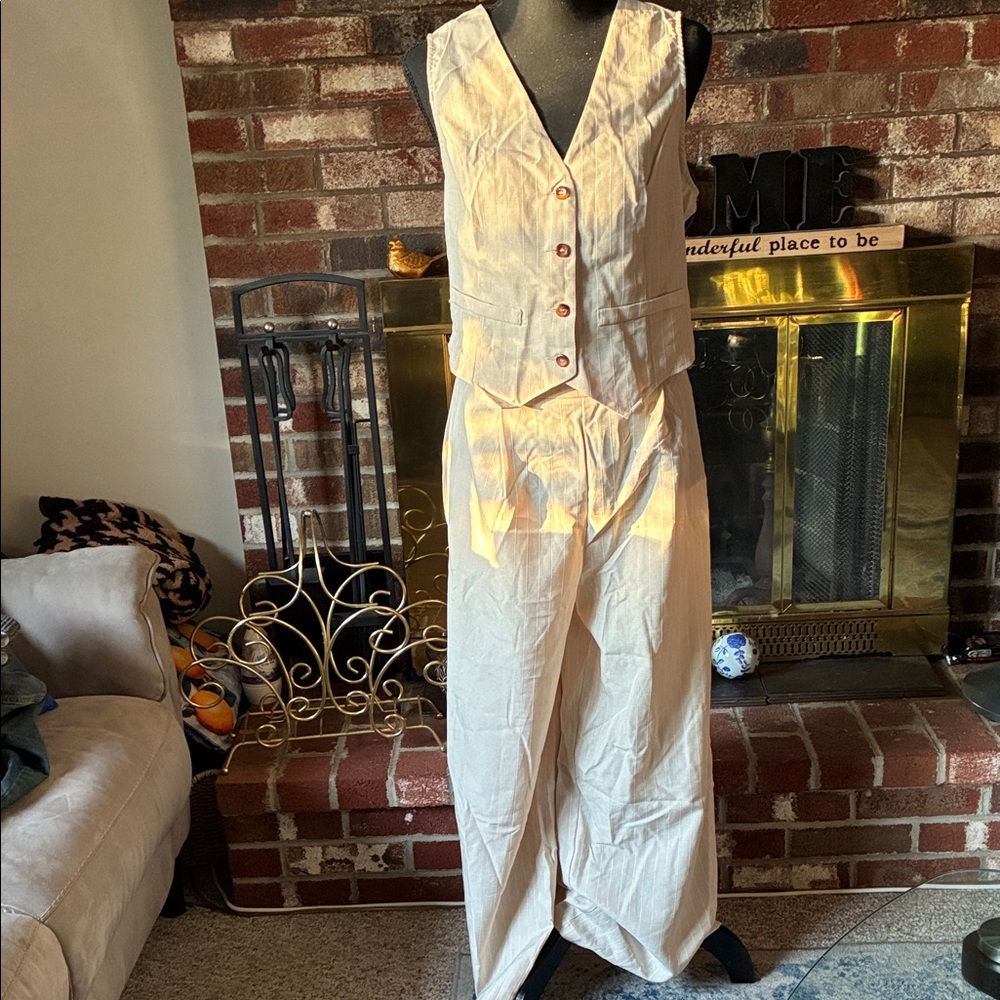 Women's Cream vest and pants set # B